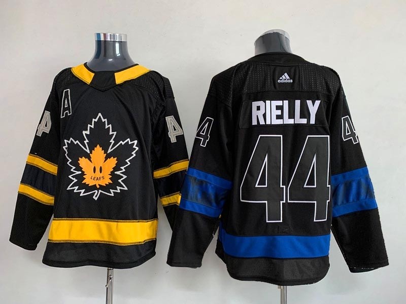 Men's Toronto Maple Leafs #44 Morgan Rielly (one side black-blue and other side black-yellow) Reversible Jersey