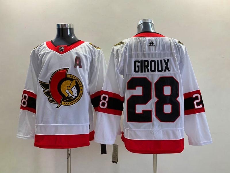 NHL Ottawa Senators #28 Claude Giroux White Adidas Authentic Away Jersey