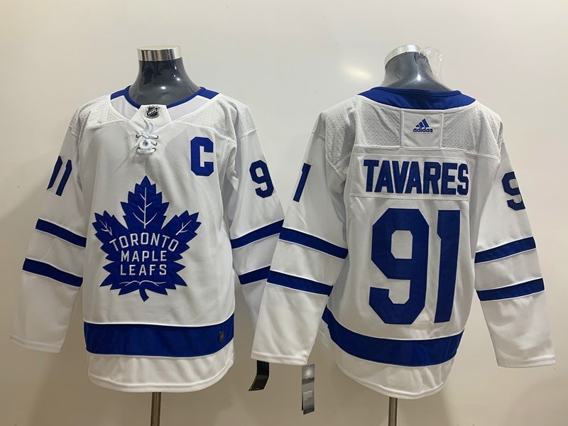 NHL Tonrto Maple Leafs #91 John Tavares White with C patch Adidas Jersey