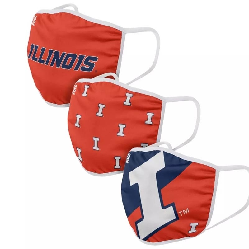 Illinois Adult Fighting Illini Adult Cloth Face Covering 3-Pack