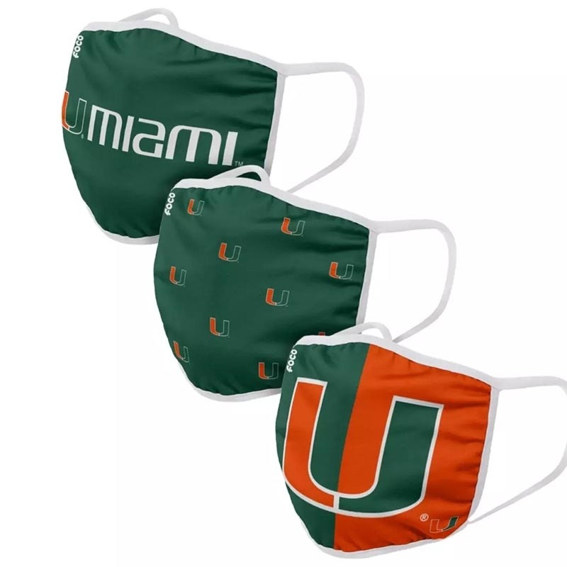 Miami Hurricane Adult Cloth Face Covering 3-Pack