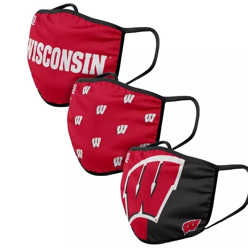 Wisconsin Badger Adult Cloth Face Covering 3-Pack