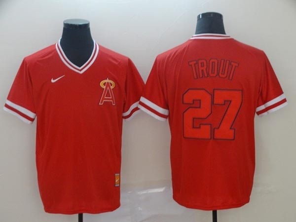 MLB Los Angeles Angels #27 Mike Trout Red Nike Throwback Jersey