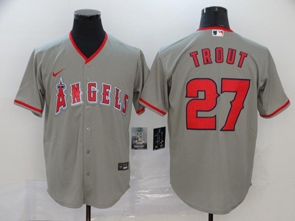 MLB Los Angeles Angels #27 Mike Trout Grey 2020 Nike Cool Base Jersey