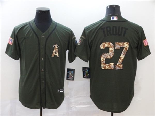 MLB Los Angeles Angels #27 Mike Trout Olive 2020 Nike Cool Base Jersey