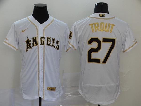 MLB Los Angeles Angels #27 Mike Trout White Gold 2020 Nike Flexbase Jersey