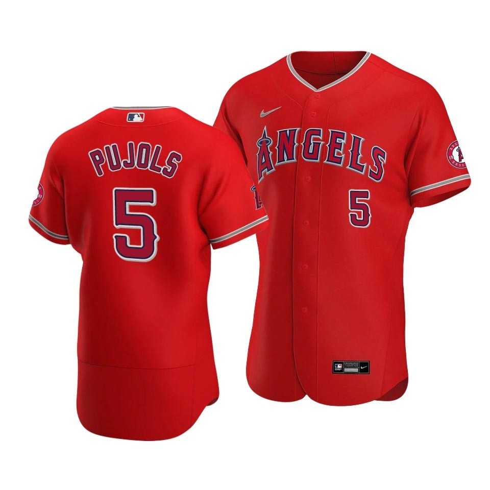 Men's Los Angeles Angels #5 Albert Pujols Nike Red Alternate 2020 Authentic Player MLB Jersey