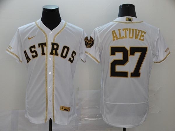 MLB Houston Astros #27 Jose Altuve White Gold 2020 Nike Flexbase Jersey