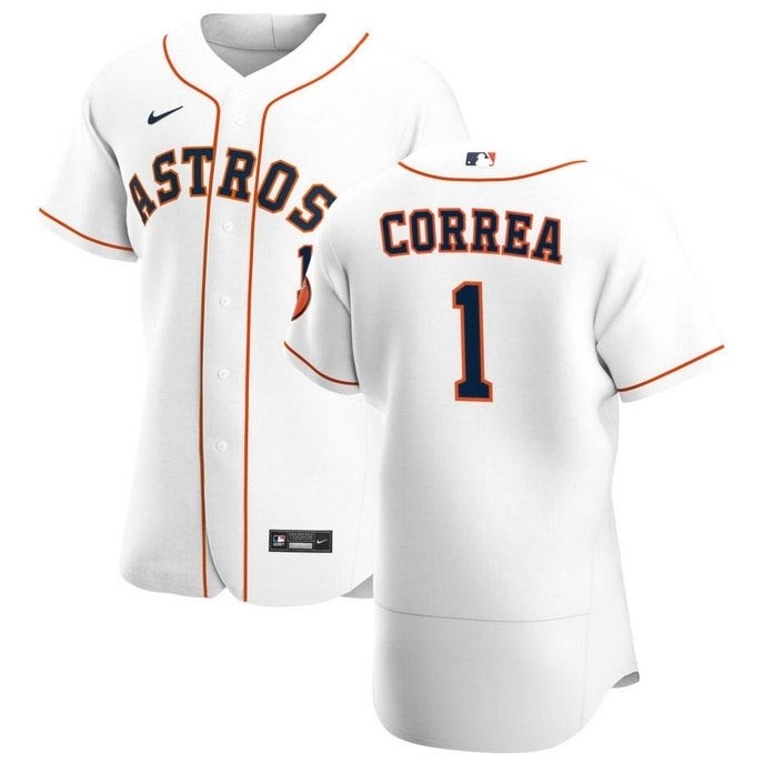 Men's Houston Astros #1 Carlos Correa Nike White Home 2020 Authentic Player MLB Jersey