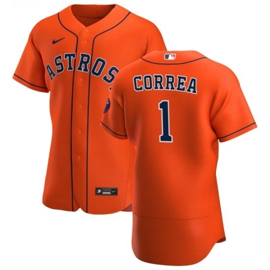 MLAstrosMan400369Men's Houston Astros #1 Carlos Correa Nike Orange Alternate 2020 Authentic Team MLB Jersey