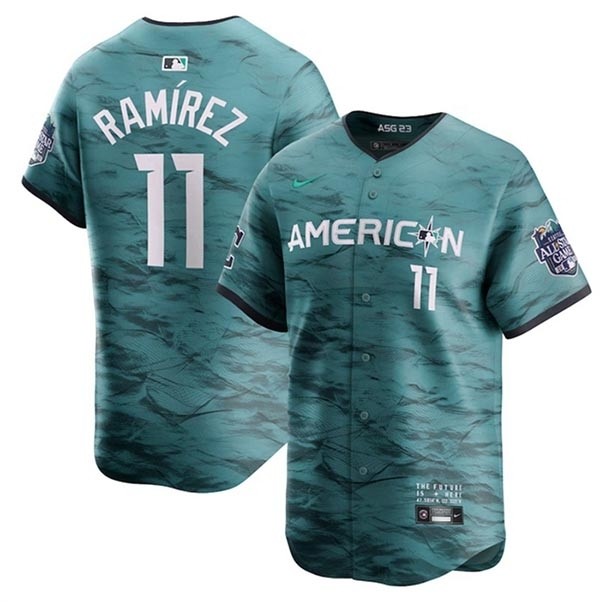 Men's Cleveland Guardians #11 Jose Ramirez Teal 2023 All-Star Cool Base Stitched Jersey