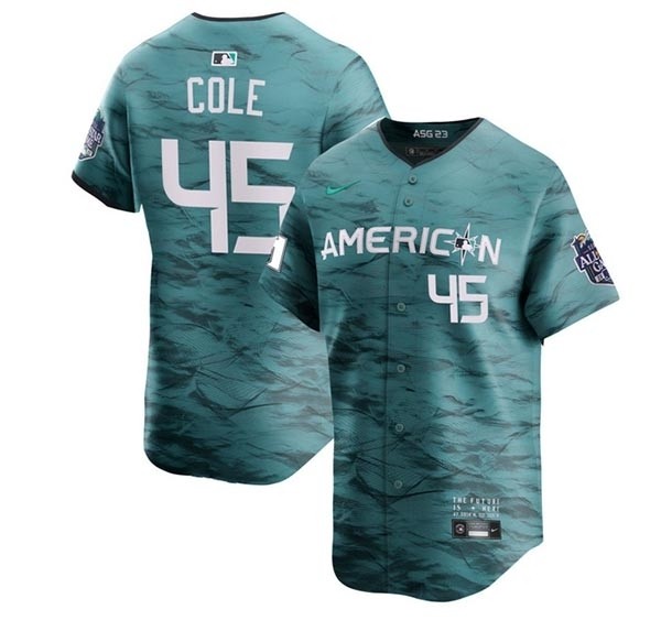 Men's New York Yankees #45 Gerrit Cole Teal 2023 All-Star Flex Base Stitched Baseball Jersey