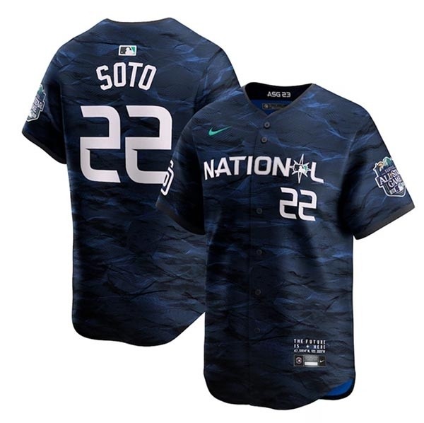 Men's San Diego Padres #22 Juan Soto Navy 2023 All-Star Cool Base Stitched Baseball Jersey