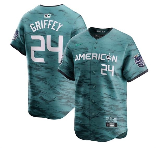 Men's Seattle Mariners #24 Ken Griffey Jr. Teal 2023 All-Star Cool Base With Patch Stitched Baseball Jersey