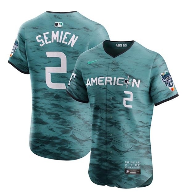 Men's Texas Rangers #2 Marcus Semien Teal 2023 All-Star Flex Base Stitched Baseball Jersey