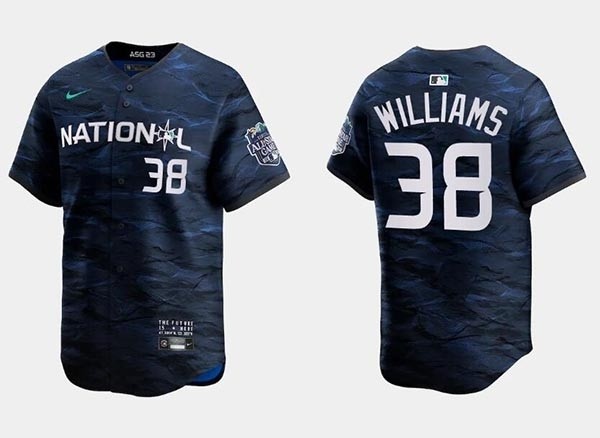 Men's Milwaukee Brewers #38 Devin Williams Navy 2023 All-Star Cool Base Stitched Baseball Jersey