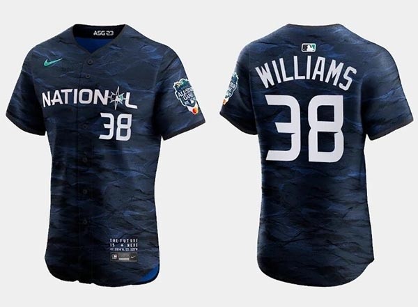 Men's Milwaukee Brewers #38 Devin Williams Navy 2023 All-Star Flex Base Stitched Baseball Jersey