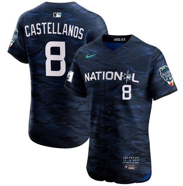 Men's Philadelphia Phillies #8 Nick Castellanos Navy 2023 All-Star Flex Base Stitched Baseball Jersey