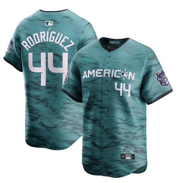 Men's Seattle Mariners #44 Julio Rodriguez Teal 2023 All-Star Cool Base With Patch Stitched Baseball Jersey