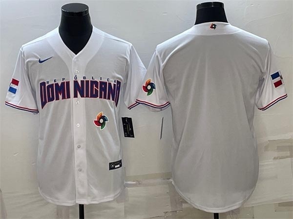 Men's Dominican Republic Baseball 2023 White World Baseball With Patch Classic Replica Stitched Jersey