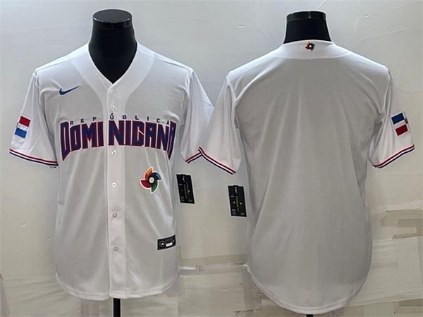 Men's Dominican Republic Baseball Blank 2023 White World Baseball Classic with Front Logo Replica Stitched Jerseys