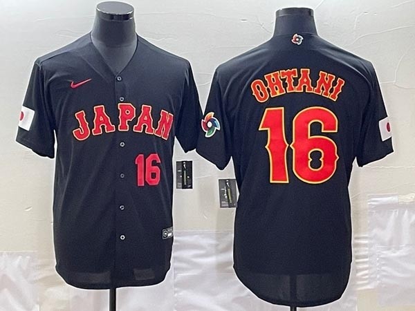 Men's Japan Baseball #16 Shohei Ohtani 2023 Black World Baseball Classic with front Number Stitched Jersey