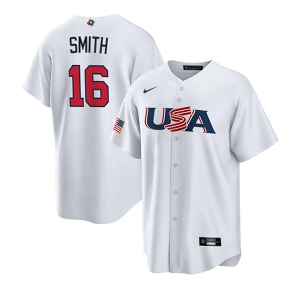 Men's USA Baseball #16 Will Smith 2023 White World Baseball Classic Replica Stitched Jersey