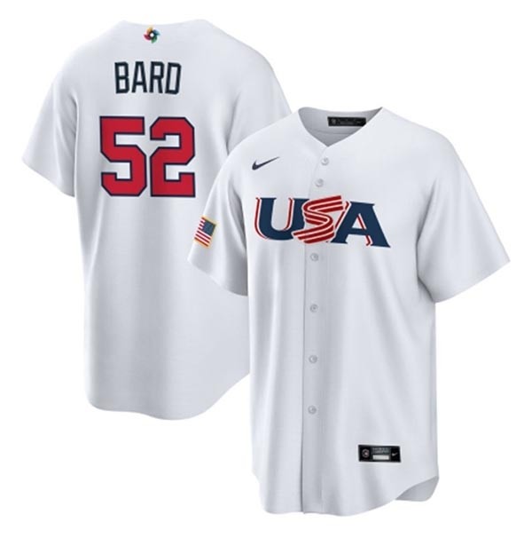 Men's USA Baseball #52 Daniel Bard 2023 White World Baseball Classic Replica Stitched Jersey