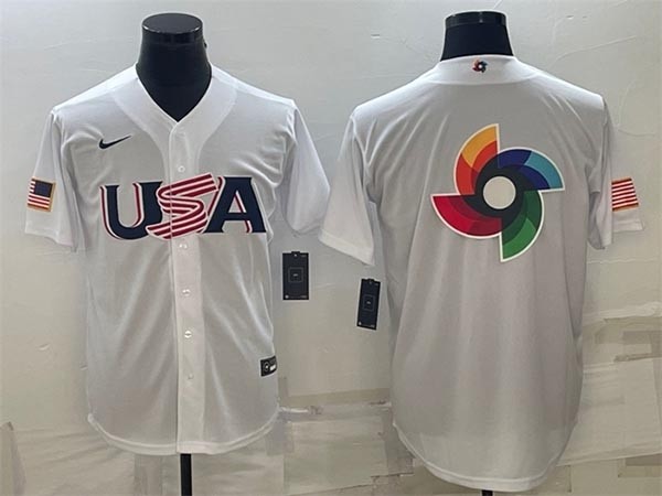 Men's USA Baseball 2023 White World Baseball Big Logo Classic Replica Stitched Jersey