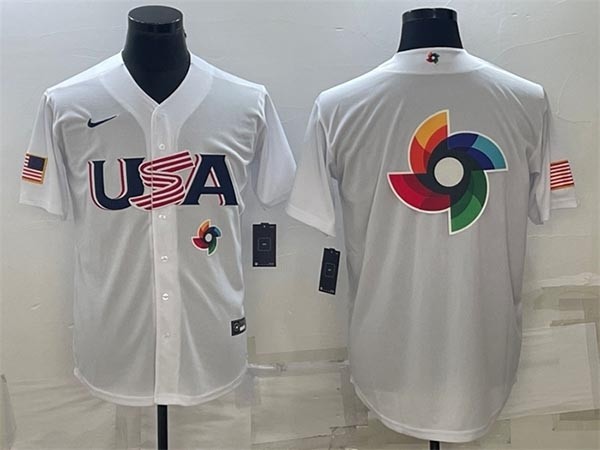 Men's USA Baseball 2023 White World Baseball Big Logo Classic with front Logo Replica Stitched Jersey