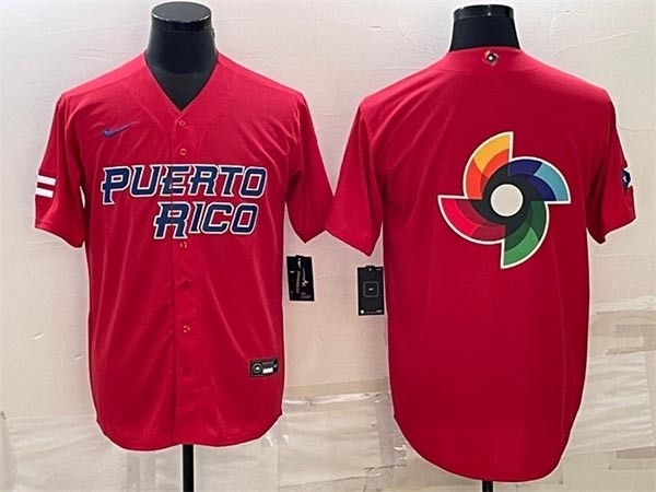 Men's Puerto Rico Baseball 2023 Red World Baseball Big Logo Classic Replica Stitched Jersey