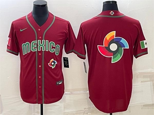 Men's Mexico Baseball 2023 Red World Baseball Big Logo Classic with Front Logo Replica Stitched Jersey