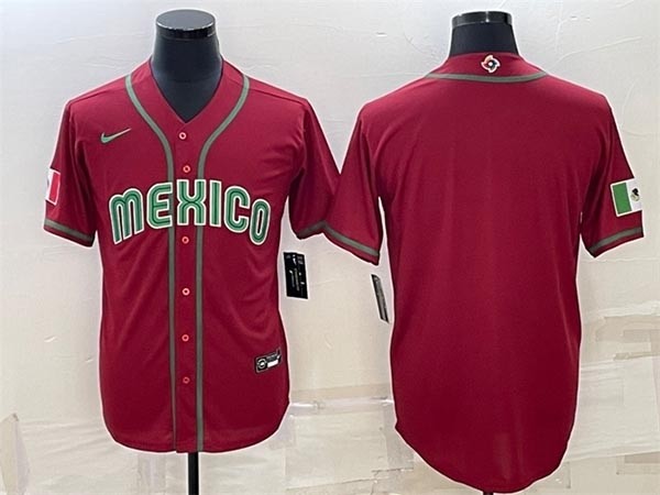 Men's Mexico Baseball Blank 2023 Red World Baseball Classic Replica Stitched Jersey