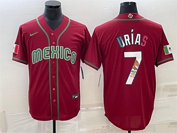 Men's Mexico Baseball #7 Julio Urias 2023 Red World Baseball Classic with Logo Stitched Jersey