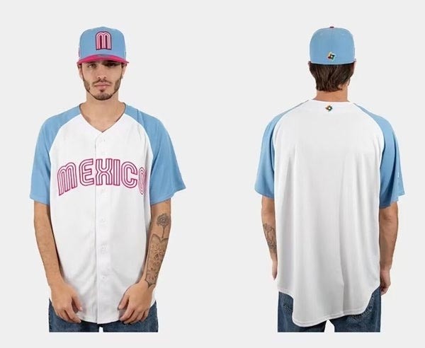 Men's Mexico Baseball Blank White Blue 2023 World Baseball Classic Stitched Jersey