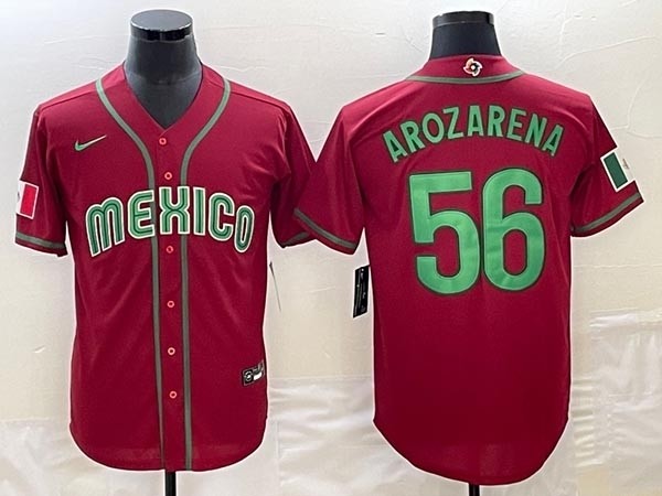 Men's Mexico Baseball #56 Randy Arozarena 2023 Red World Baseball Classic Stitched Jersey