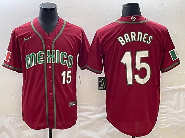 Men's Mexico Baseball #15 Austin Barnes 2023 Red World Baseball Classic with White Number Stitched Jersey