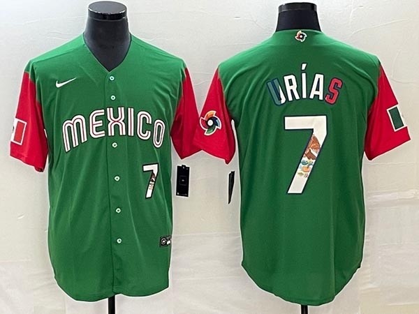 Men's Mexico Baseball #7 Julio Urias 2023 Green World Baseball Classic With Patch Stitched Jersey