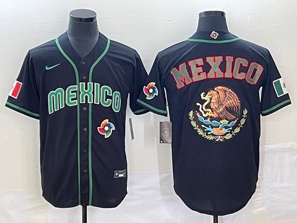 Men's Mexico Baseball 2023 Black Team Big Golden Eagle Logo World Baseball Classic Stitched Jersey