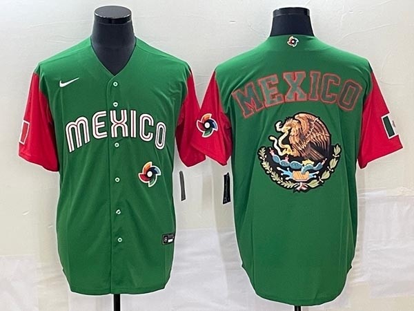 Men's Mexico Baseball 2023 Green-Red Team Big Golden Eagle Logo World Baseball Classic Stitched Jersey