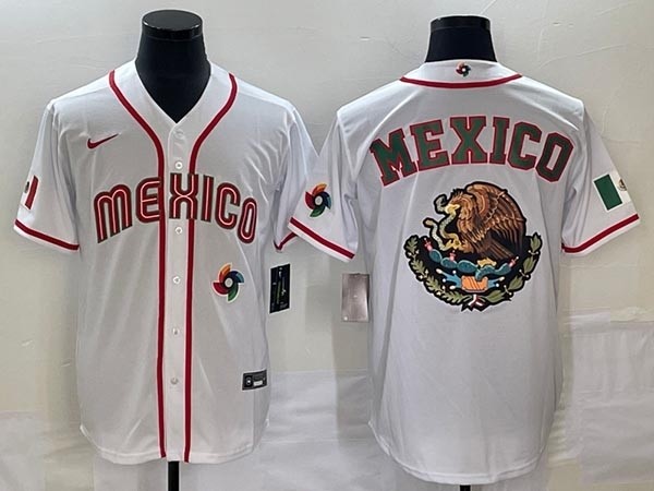 Men's Mexico Baseball 2023 White Team Big Golden Eagle Logo World Baseball Classic Stitched Jersey