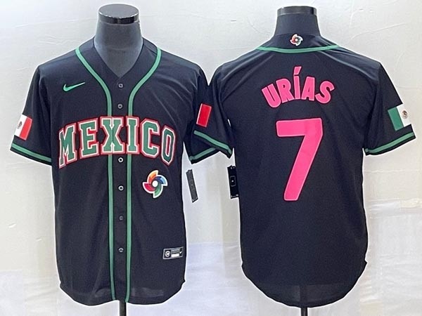 Men's Mexico Baseball #7 Julio Urias 2023 Black World Baseball With Patch Classic Stitched Jersey