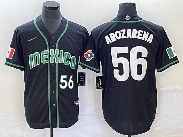 Men's Mexico Baseball #56 Randy Arozarena 2023 Black World Baseball Classic with front Number Stitched Jersey