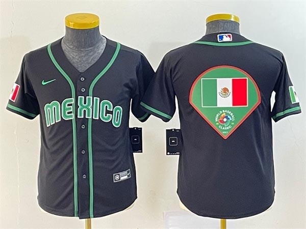 Women's Mexico Baseball 2023 Black Big Fan Logo World Baseball Classic Stitched Jersey(Run Small)