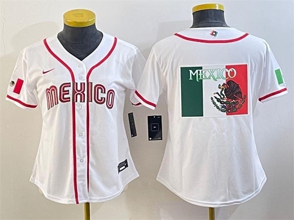 Women's Mexico Baseball 2023 White Big Logo World Baseball Classic Stitched Jersey(Run Small)