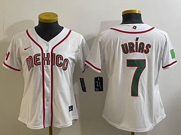 Women's Mexico Baseball #7 Julio Urias 2023 White World Baseball Classic Stitched Jersey(Run Small)