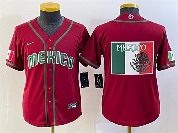 Youth Mexico Baseball 2023 Red World Baseball Classic with Big Logo Stitched Jersey