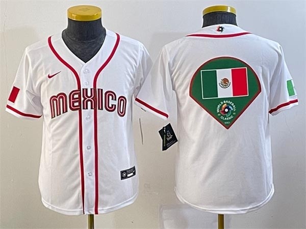 Youth Mexico Baseball 2023 White Big Fan Logo World Baseball Classic Stitched Jersey