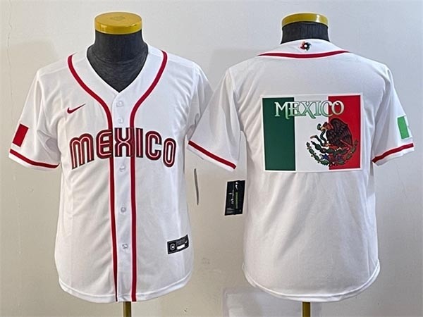 Youth Mexico Baseball 2023 White World Baseball Classic with Big Logo Stitched Jersey