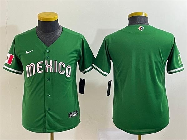 Youth Mexico Baseball Blank 2023 Green World Baseball Classic Stitched Jersey